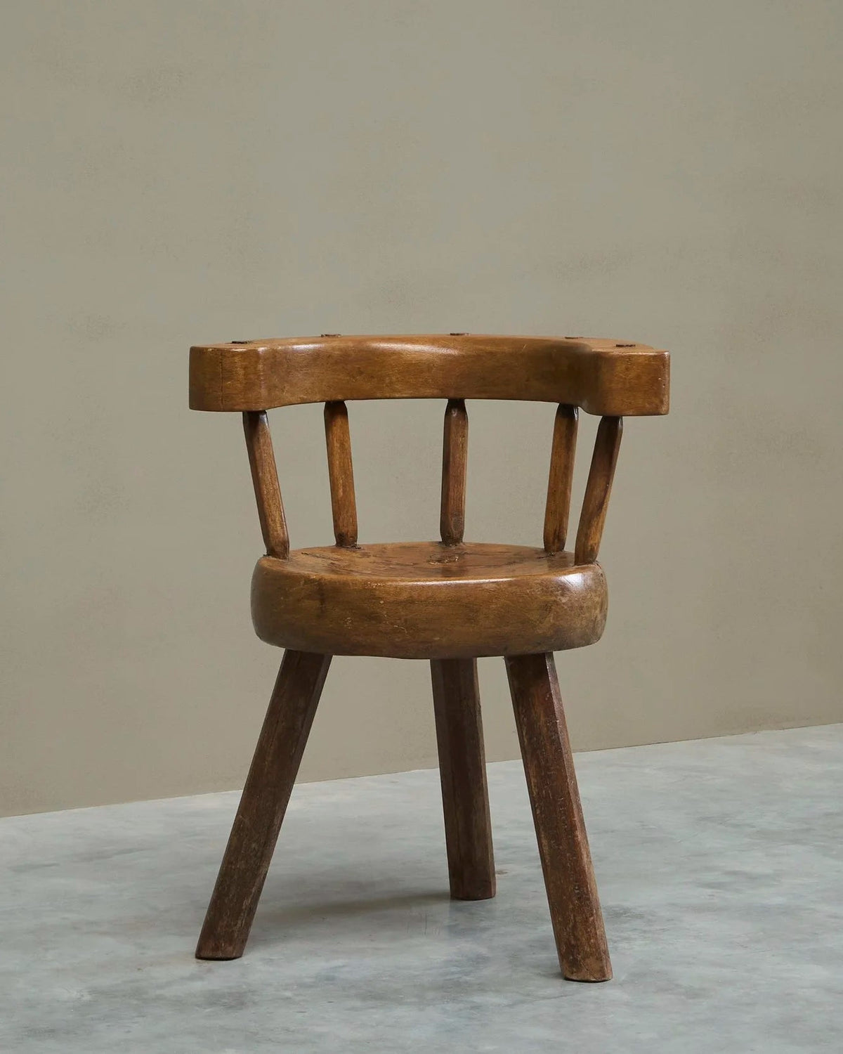 A Sculptural Three-Legged Provincial Vernacular Chair in Heavy Solid Oak France Early 20th Century by ORNAMENTUM