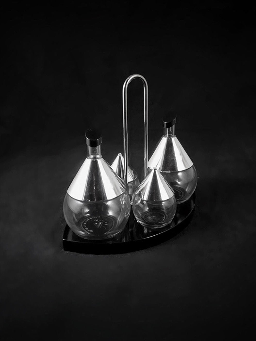 Italian chrome oil vinegar cruet set with glass bottles 1980s