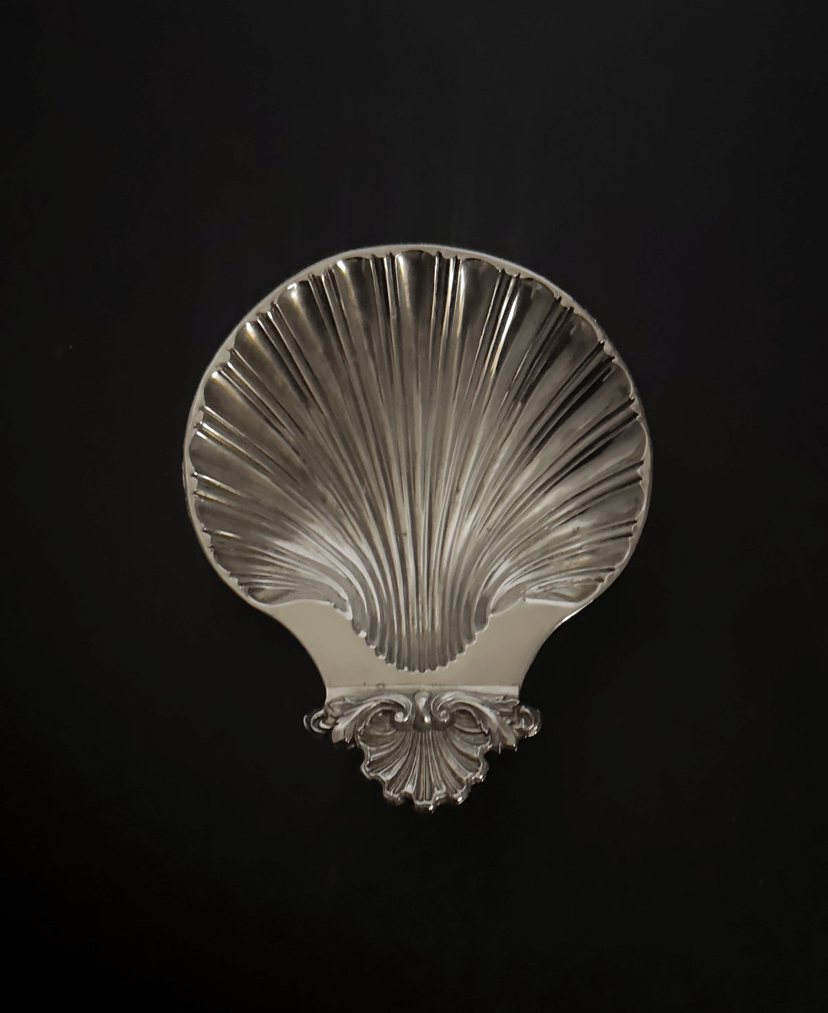 Silverplate clam shell decorative dish with ornate base