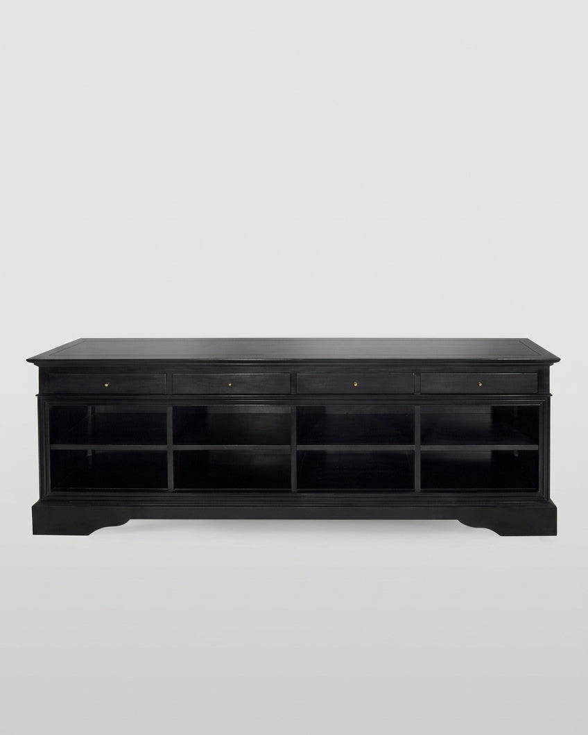 Contemporary Black Solid Wood Media Console and TV Cabinet with Storage Drawers by Ebanisteria Roberto Gambella