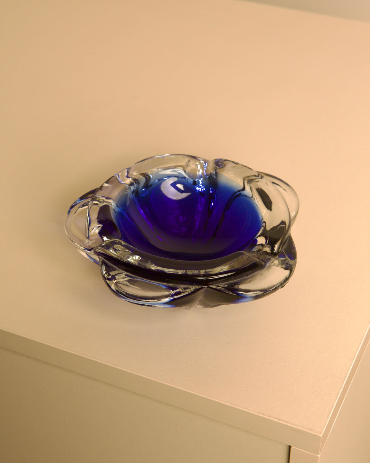 80's Blue Murano Glass "Flower" Ashtray by Treaptyque | The Oblist — handcrafted glass, blue color