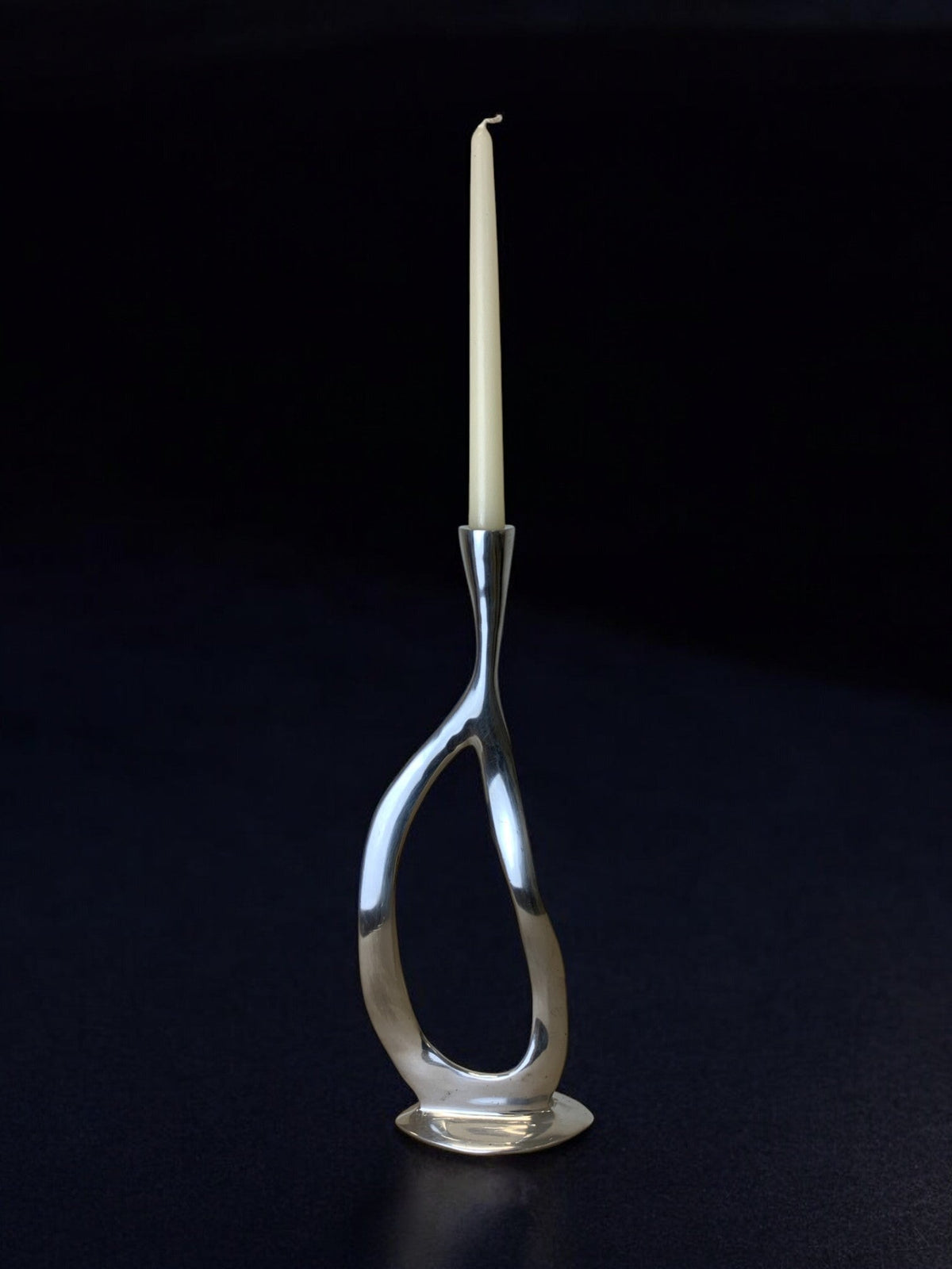 Biomorphic candleholder, solid aluminum, 1970's by Malamar Studio | The Oblist