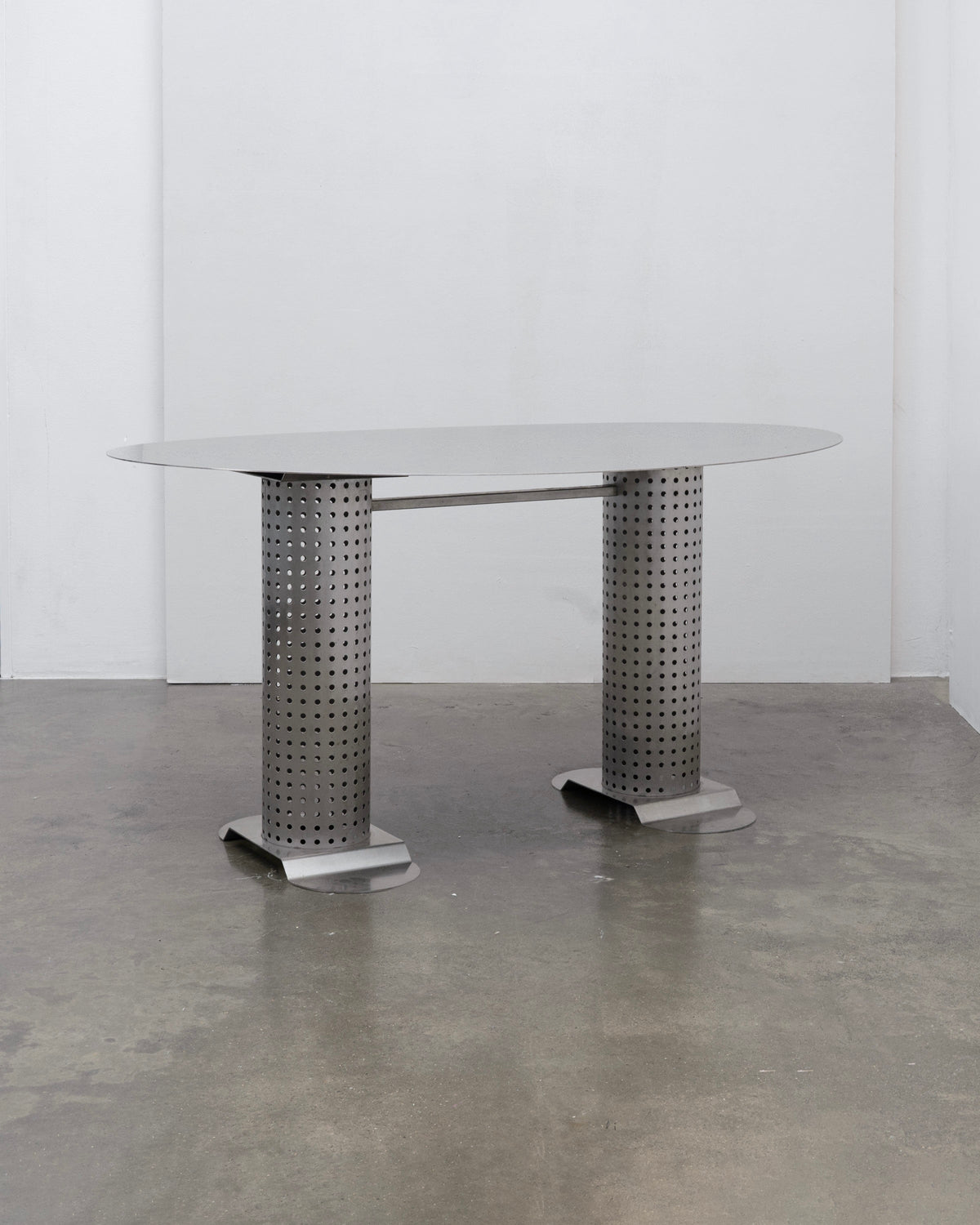 Postmodern Stainless Steel Dining Table, c.1980 by Tom Bogle | The Oblist — polished metal finish, modern design