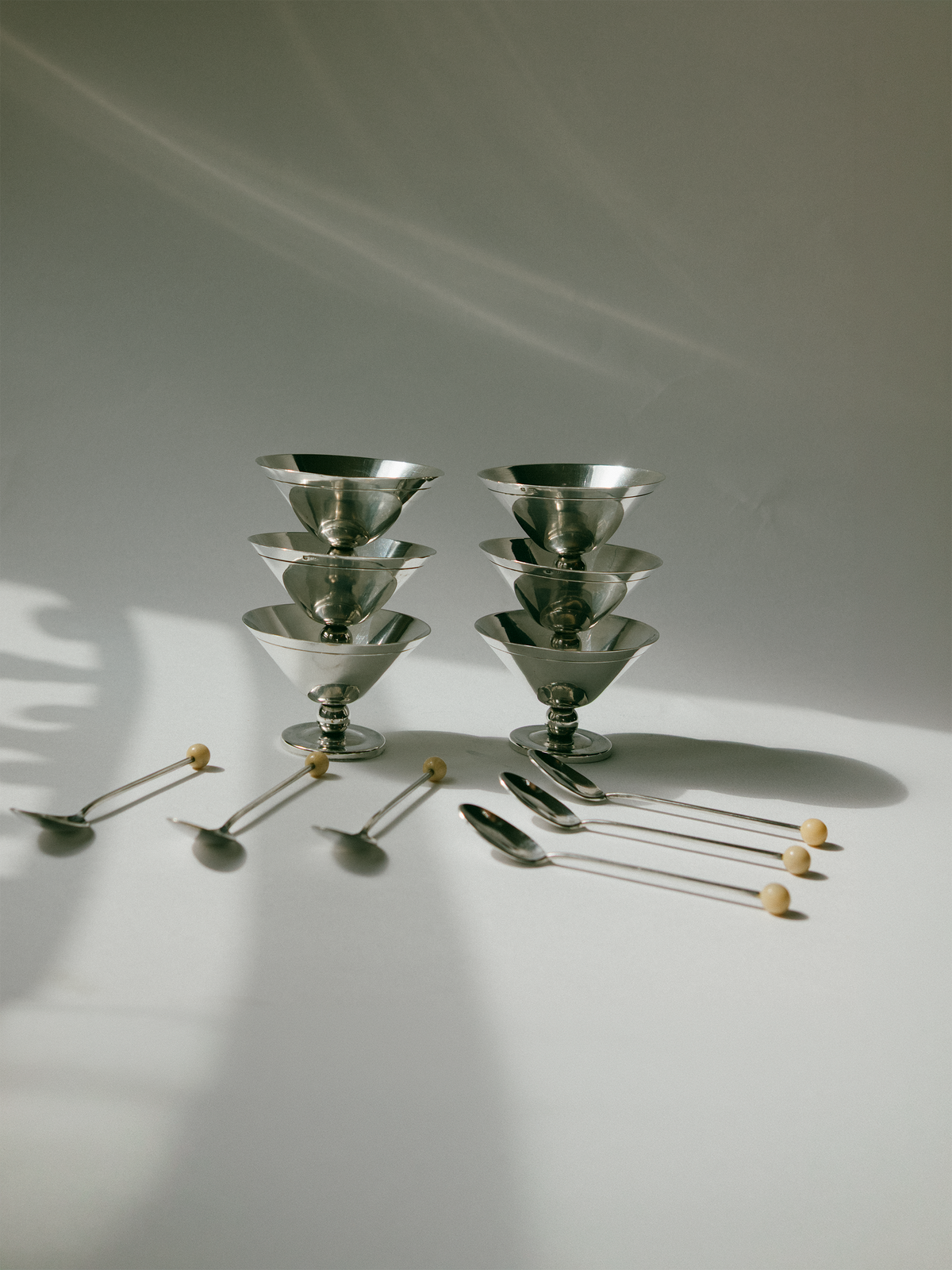Set of 6 Art Deco Silver-Plated Ice Coupes with Beaded Spoons, France, c. 1930s by Trove Paris | The Oblist