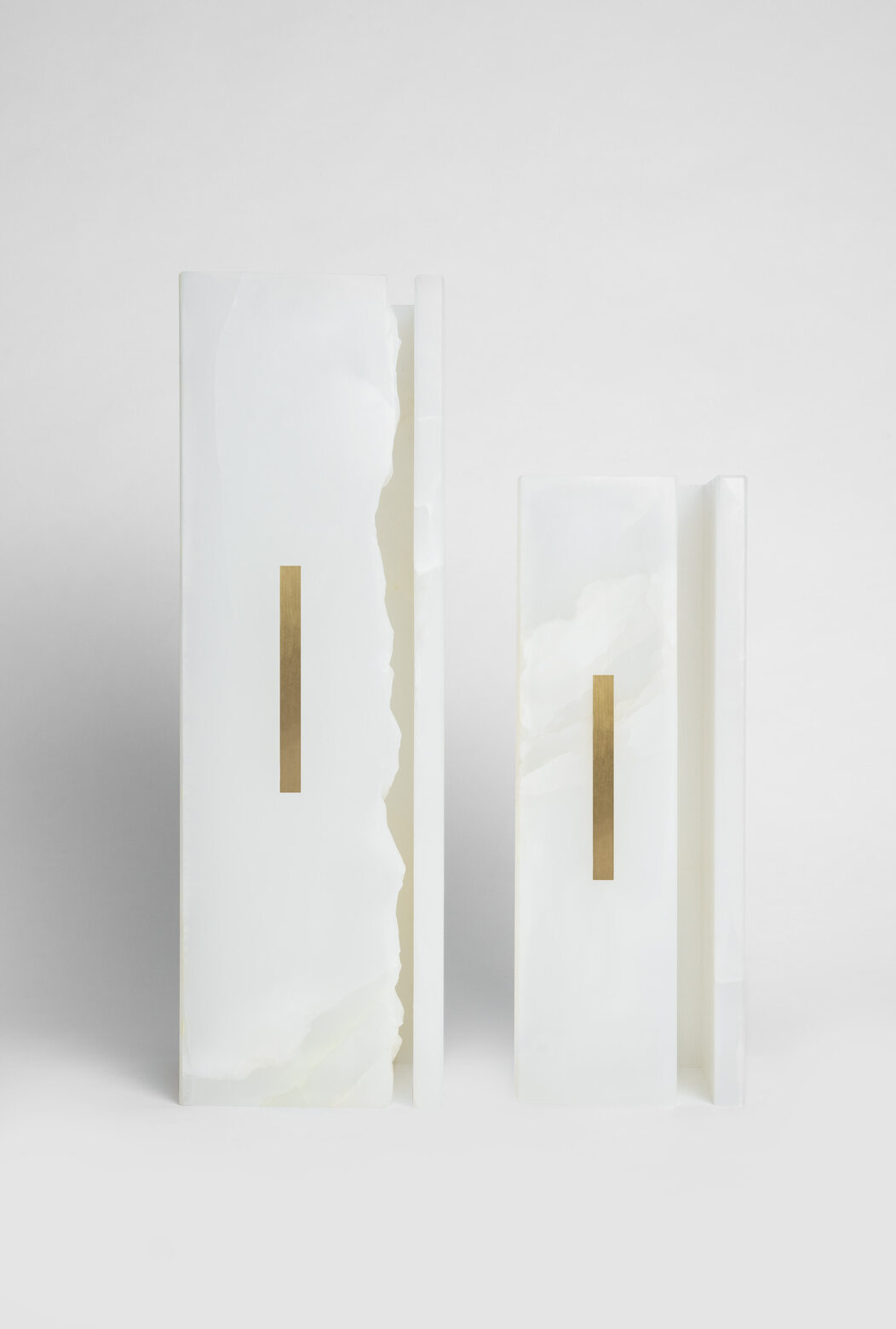 03C PURE WHITE ONIX Collectible Lighting in Stone and Onyx — side angle showing onyx and brass details