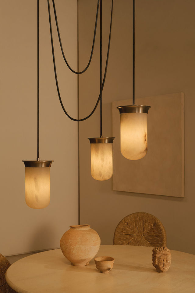 Alabaster Lanterns - Yukimi Triple Pendants by CTO Lighting | The Oblist