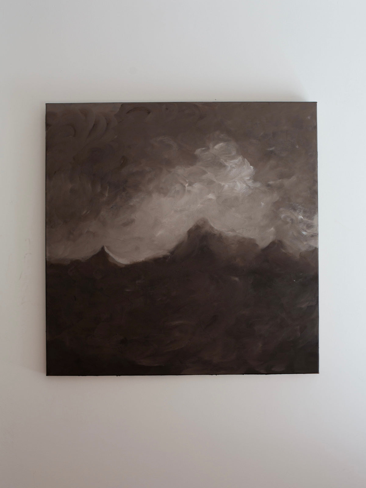 Moody monochrome landscape painting with dramatic cloudy sky by Mattias Storm