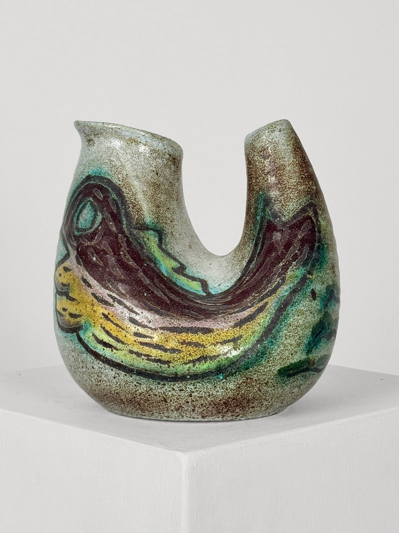 Zoomorphic ceramic vase with marbled glazes by Accolay potters