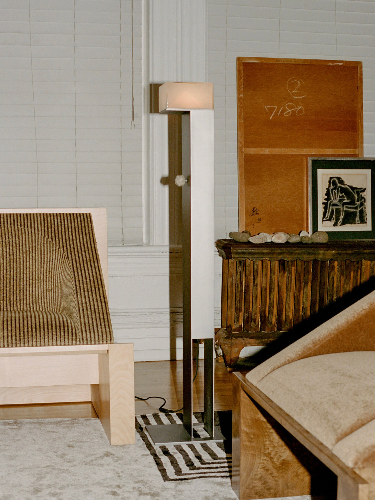 Perceptions brass floor lamp in modern living room setting