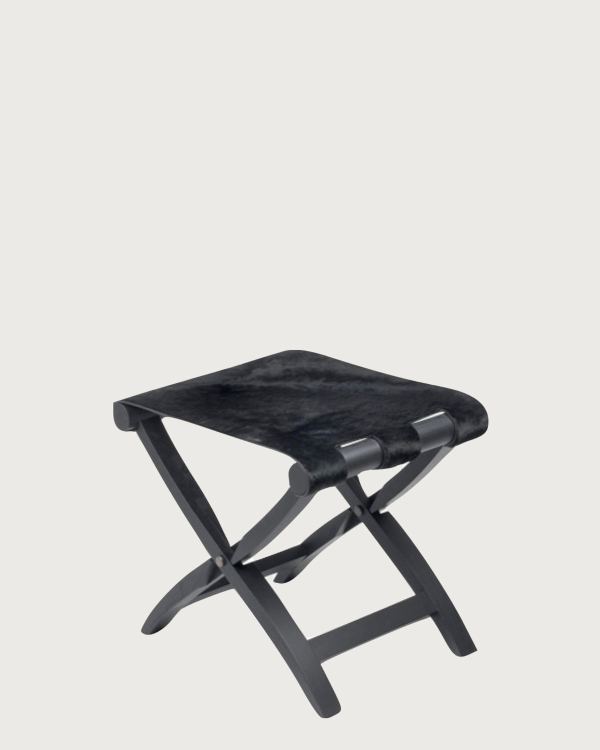 Arturo folding stool in charcoal leather with crossed legs
