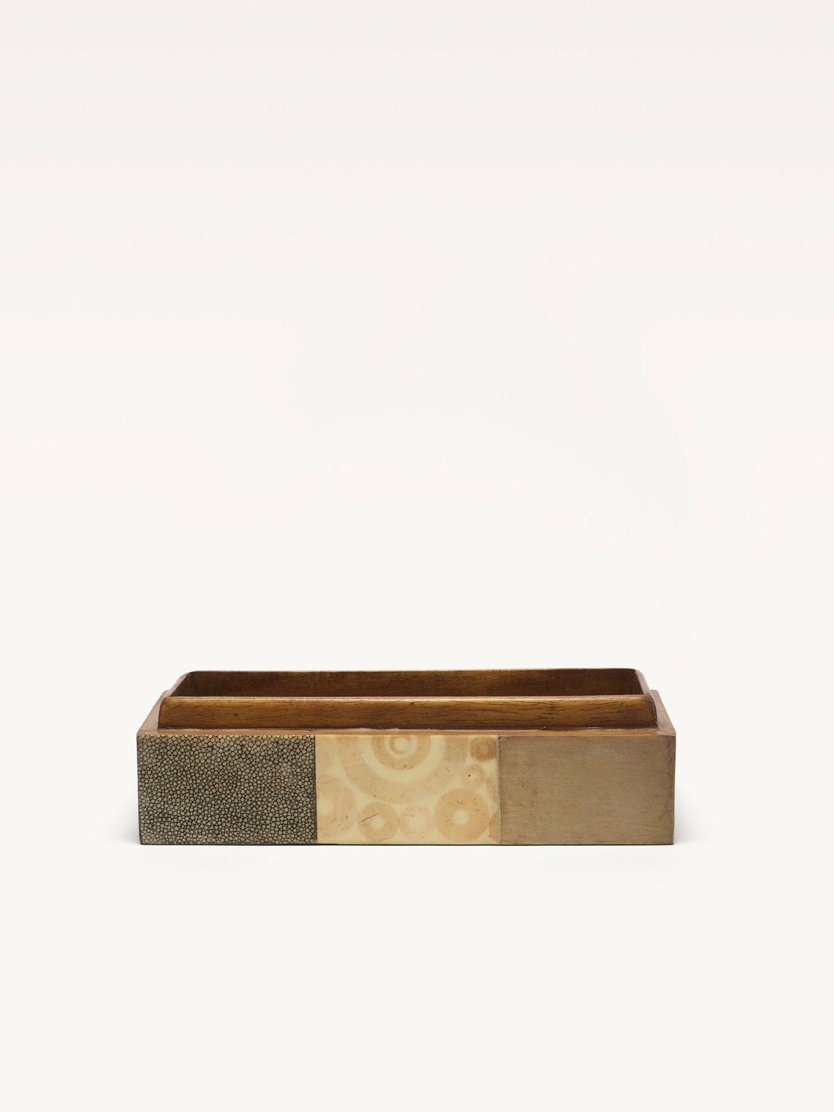 Shagreen and wood decorative box with textured leather panels