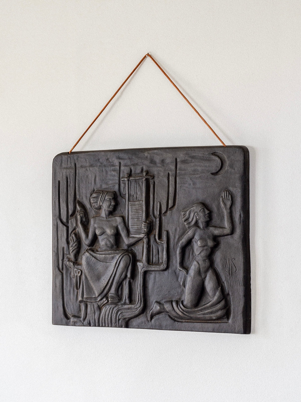 Cast iron wall relief depicting two figures by Ulla Fogelklou-Skogh