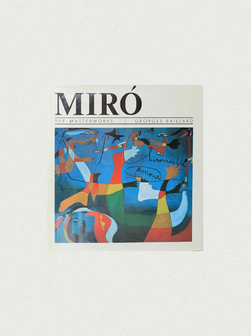 The Mirò The Masterworks Book, available at Boga Avante Shop, celebrates Joan Miró's modern art with a cover of abstract designs in blue, red, green, yellow, and black. The words "hirondelle amour" flow in cursive, capturing the essence of surrealism.