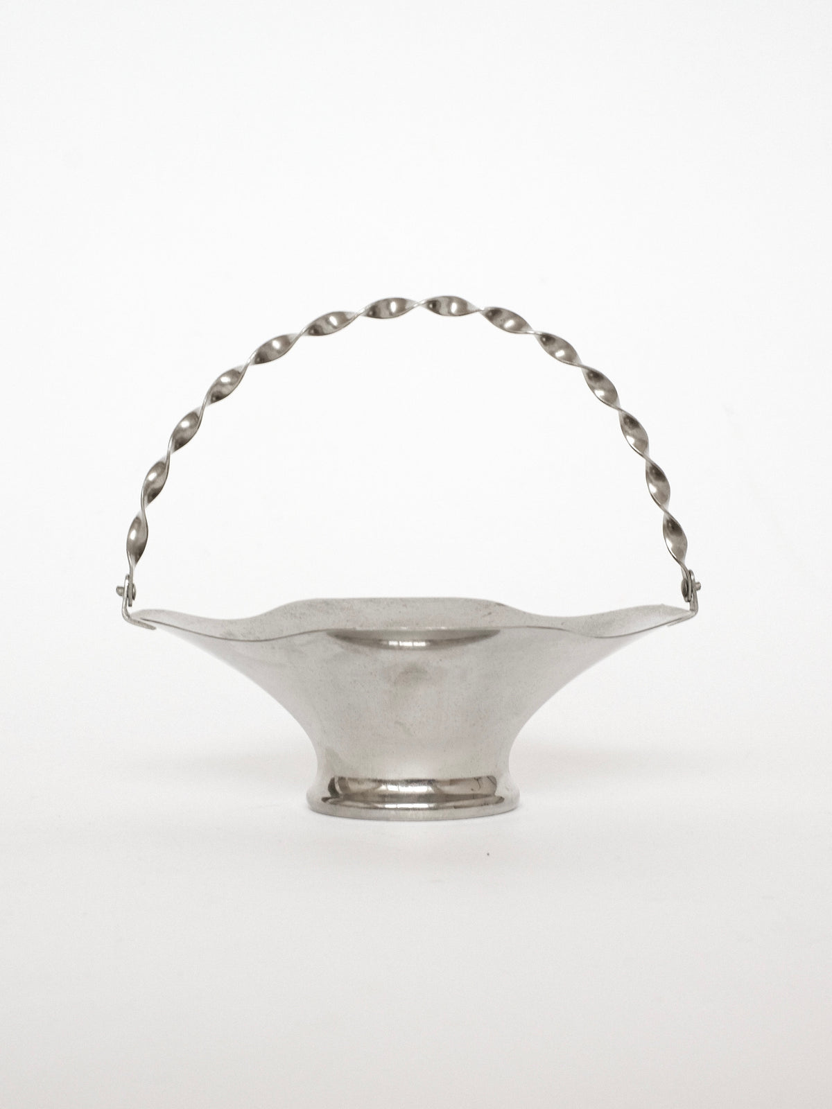 Small silver basket with twisted handle and fluted bowl base