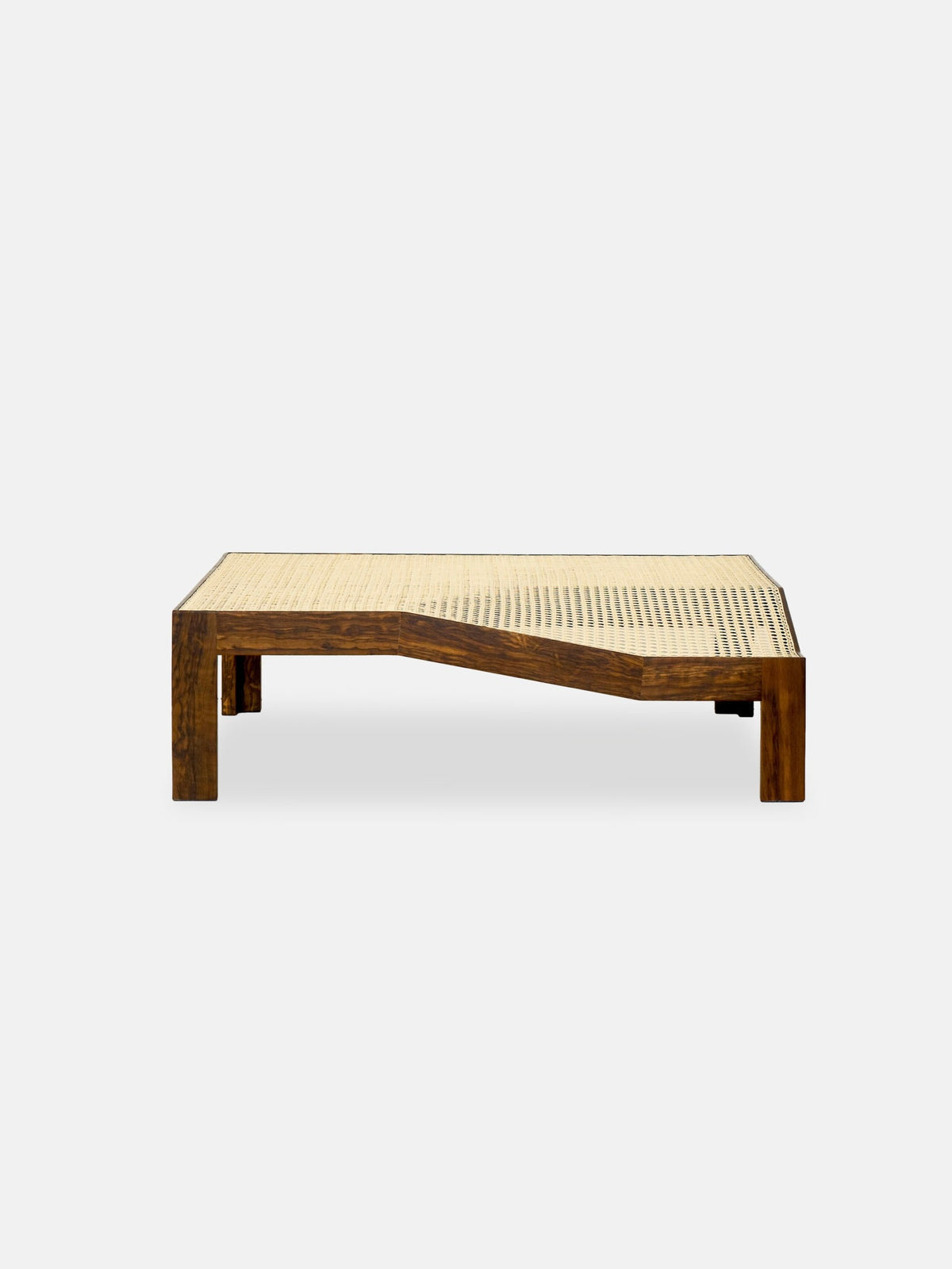 Cabana center table with woven cane top and walnut wood frame