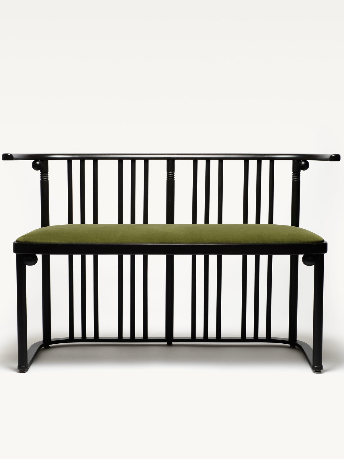 Josef Hoffmann Fledermaus black metal bench with green cushion