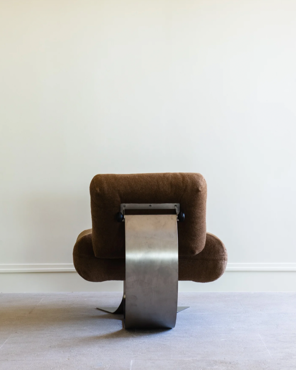 Brown velvet Alta lounge chair by Oscar Niemeyer with chrome base