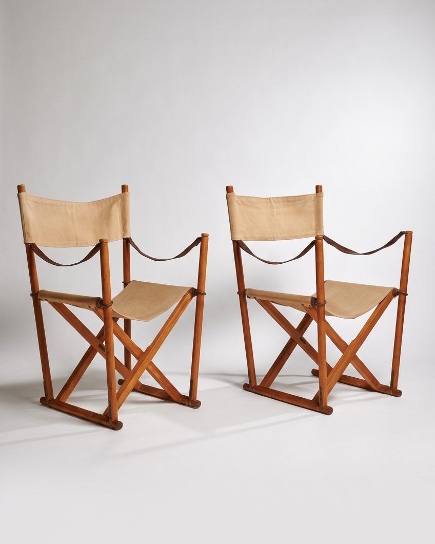 Pair of MK-16 Folding Chairs by Mogens Koch