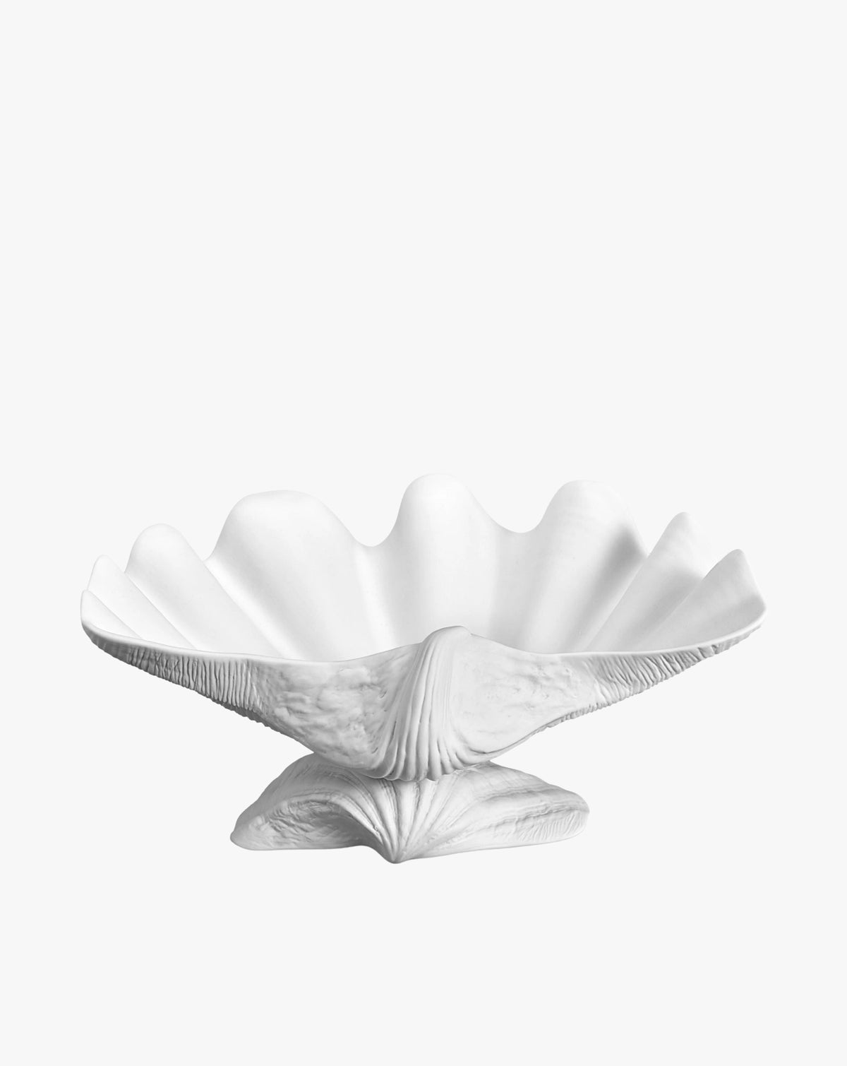 A monochrome image of a LOBJET Neptune Bowl X-Large placed against a white background, highlighting its detailed textures and curves.