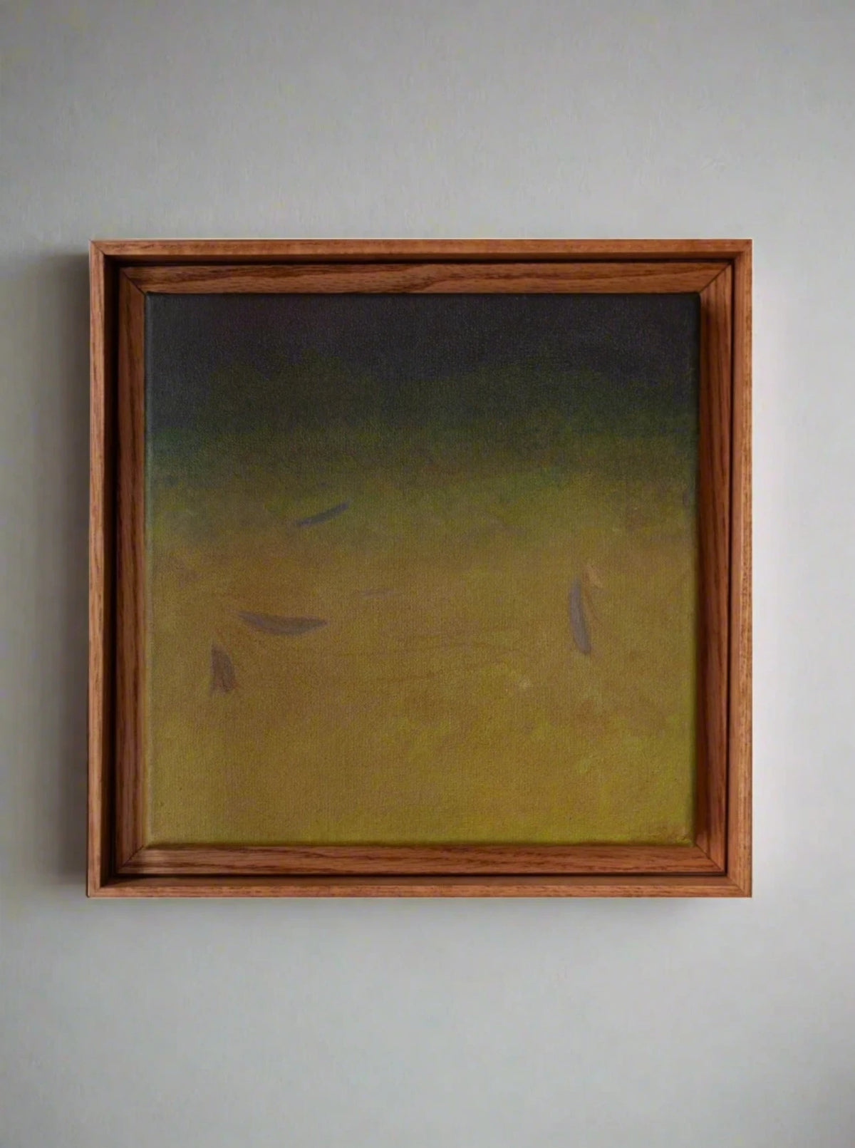 An abstract acrylic on canvas displayed in an oak frame, featuring Ponds and Breezes