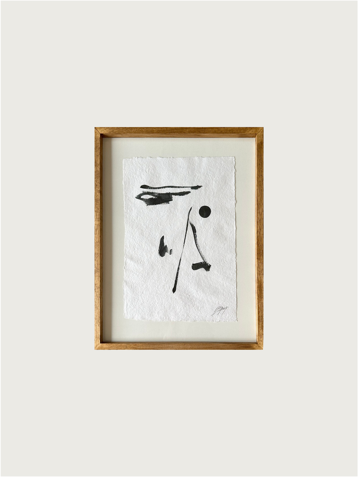 Minimalist abstract black ink painting on textured white paper