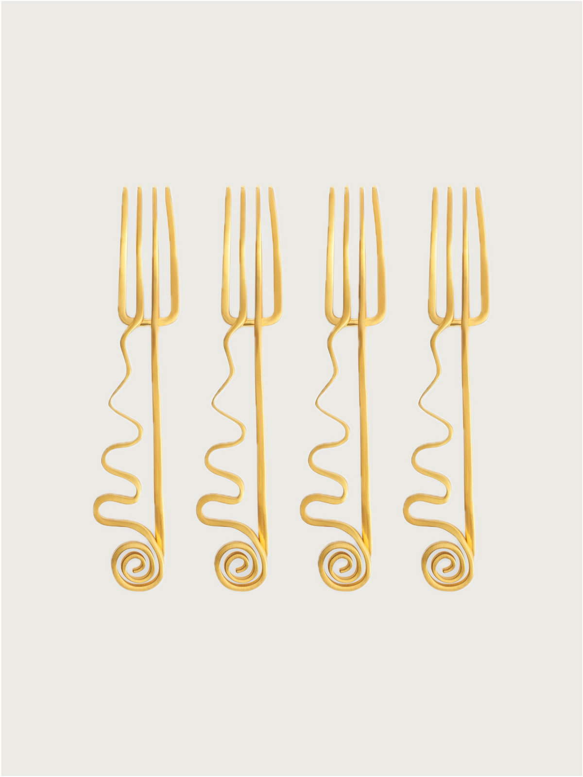 Set of 4 gold spiral cocktail forks with twisted handles