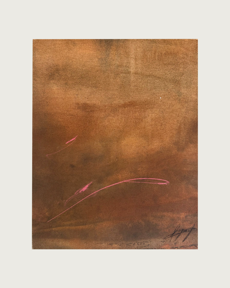 Roussillon abstract painting warm sienna tones pink chalk marks