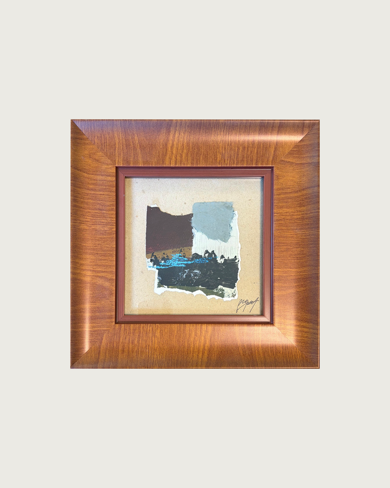 Ultramar abstract painting by Paula Piquet in walnut frame
