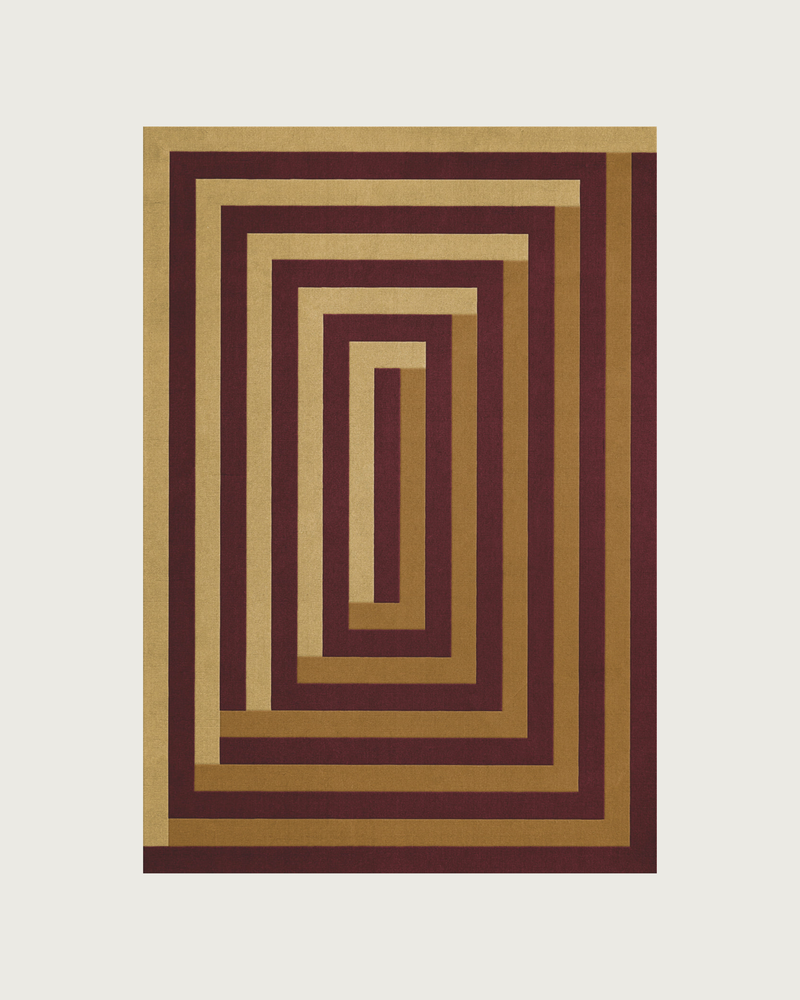Tapis en laine tissé à la main 'Labyrinth' par Teklan, Sable de mûrier