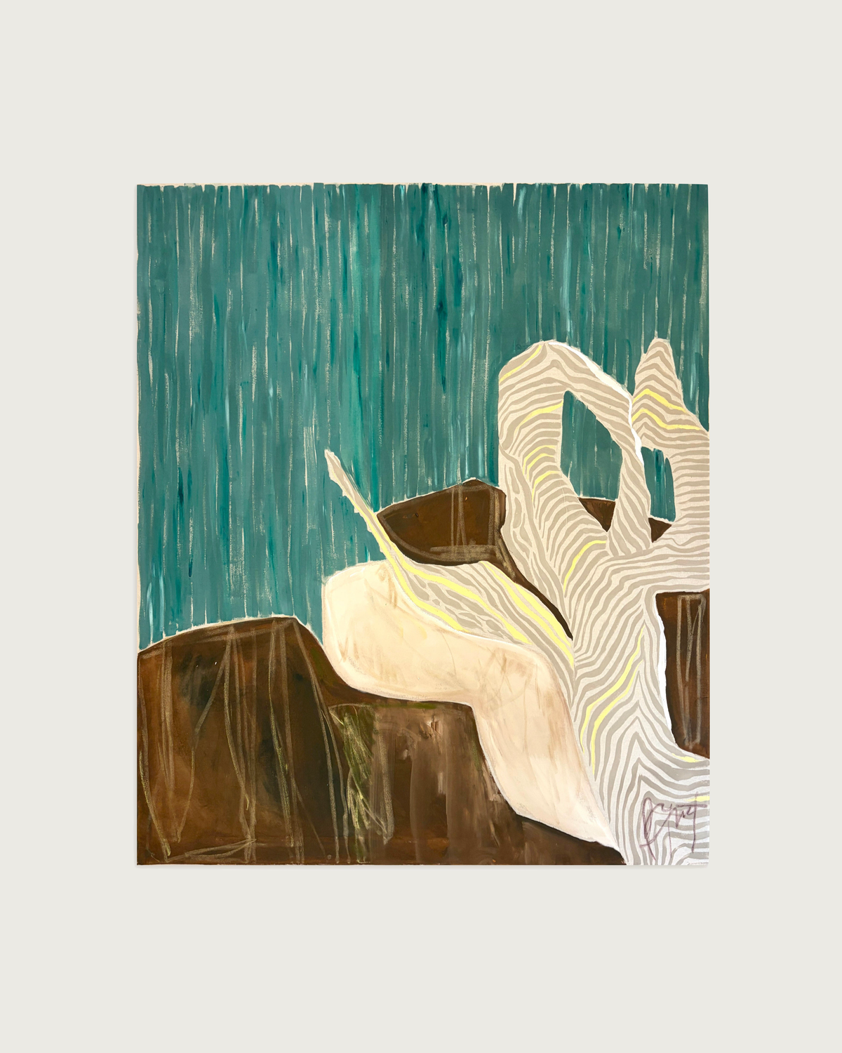 Emergiendo abstract painting by Paula Piquet, teal and earth tones