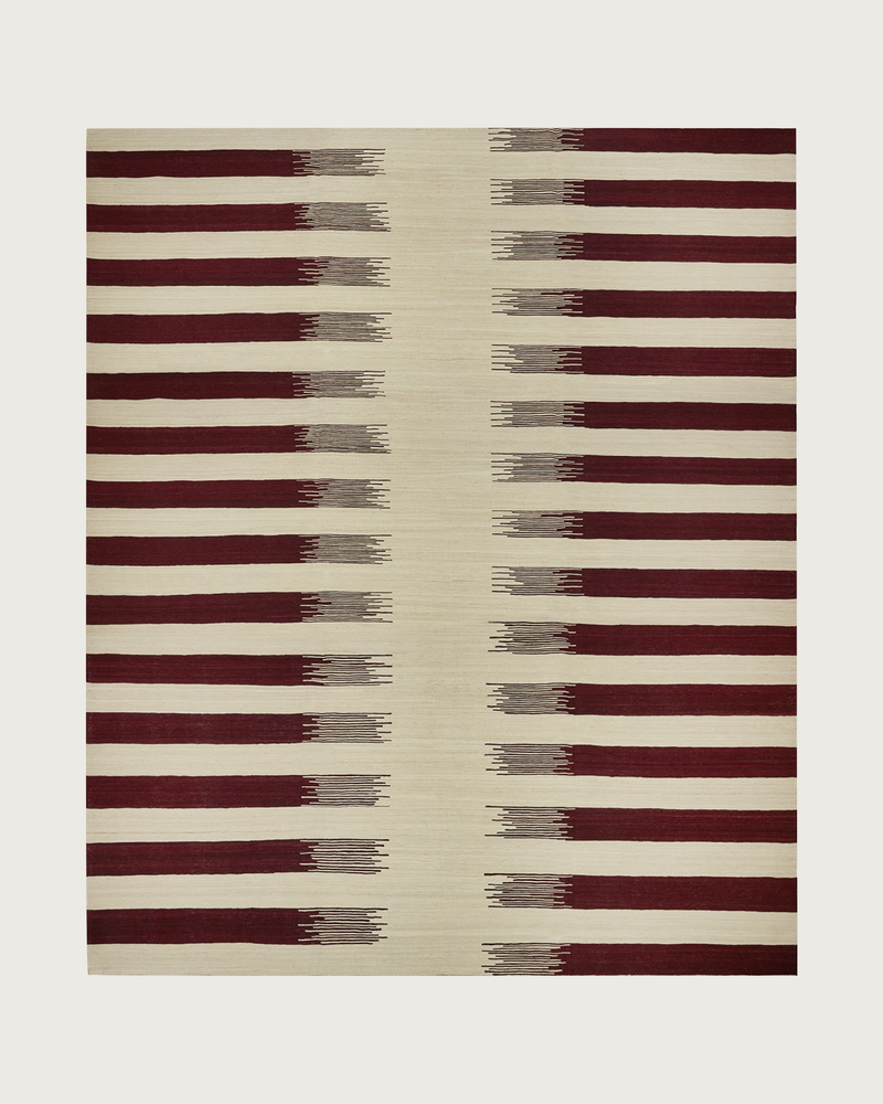 Band-e Amir burgundy kilim rug with ivory stripe pattern