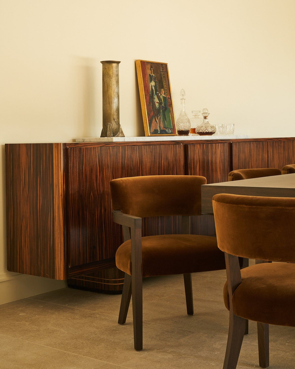 Hillcrest velvet dining chairs in warm interior setting
