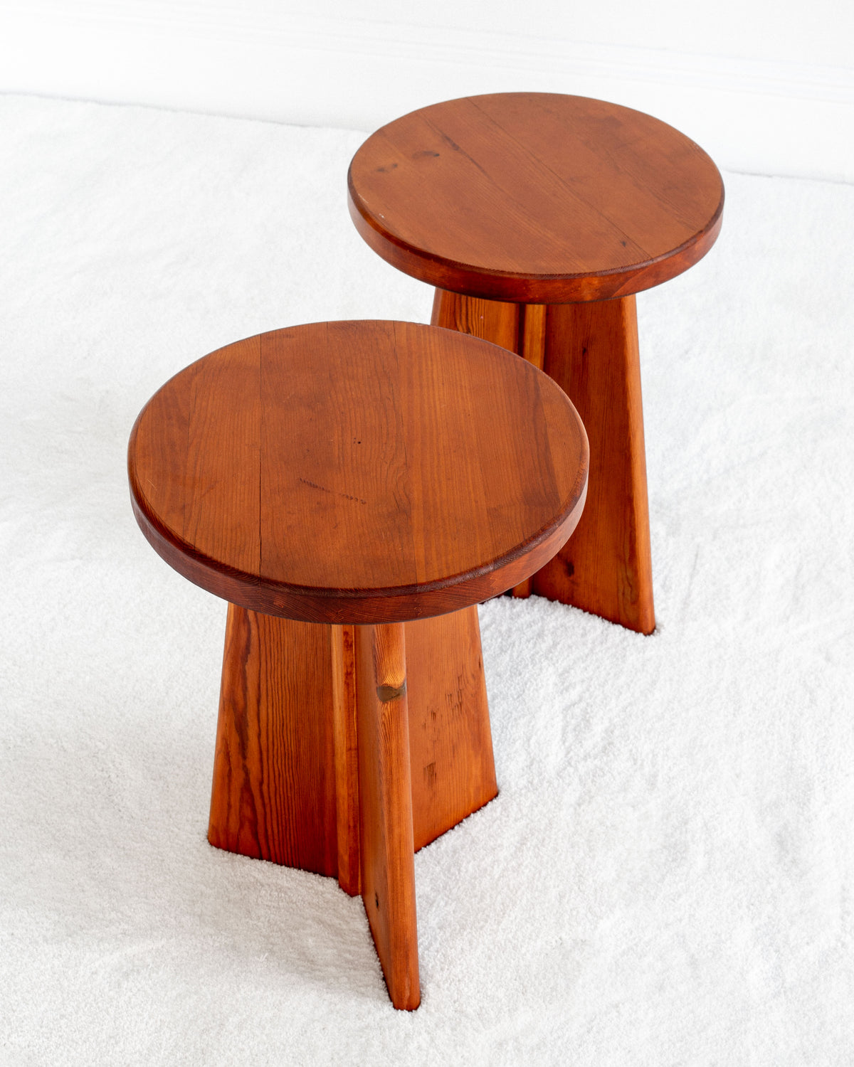 Swedish pine stools showing wood grain detail and craftsmanship