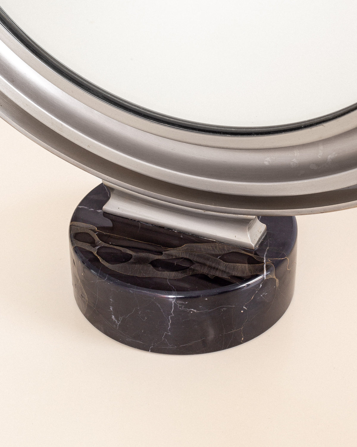 Narciso' Table Mirror by Sergio Mazza for Artemide, 1970s, Italy — top view of marble base and metal frame