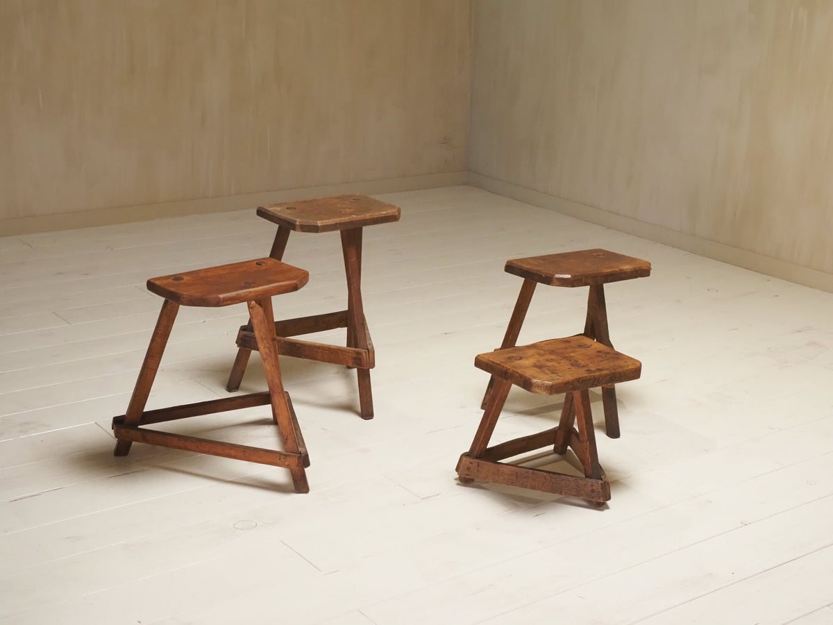 Set of 19th Century English Antique Oak Cutler's Stools — close-up