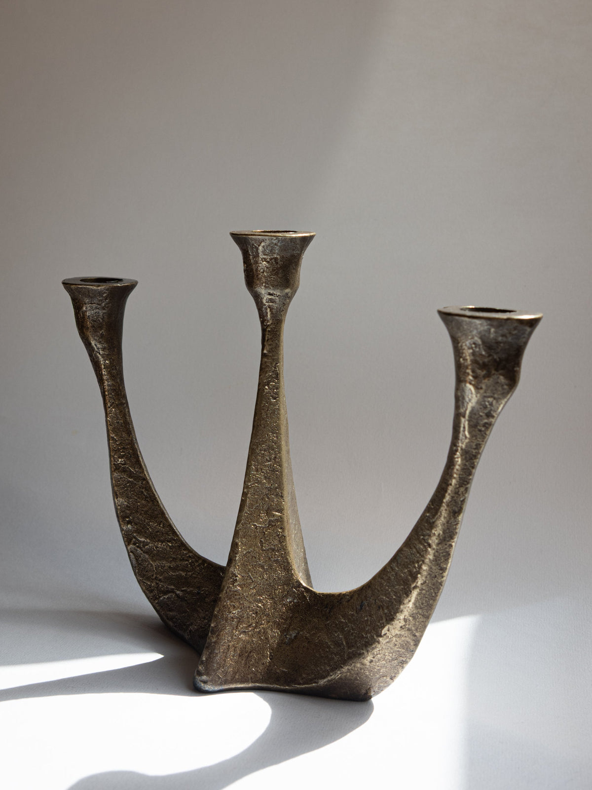 Brutalist bronze three-arm candelabra, Germany 1970s