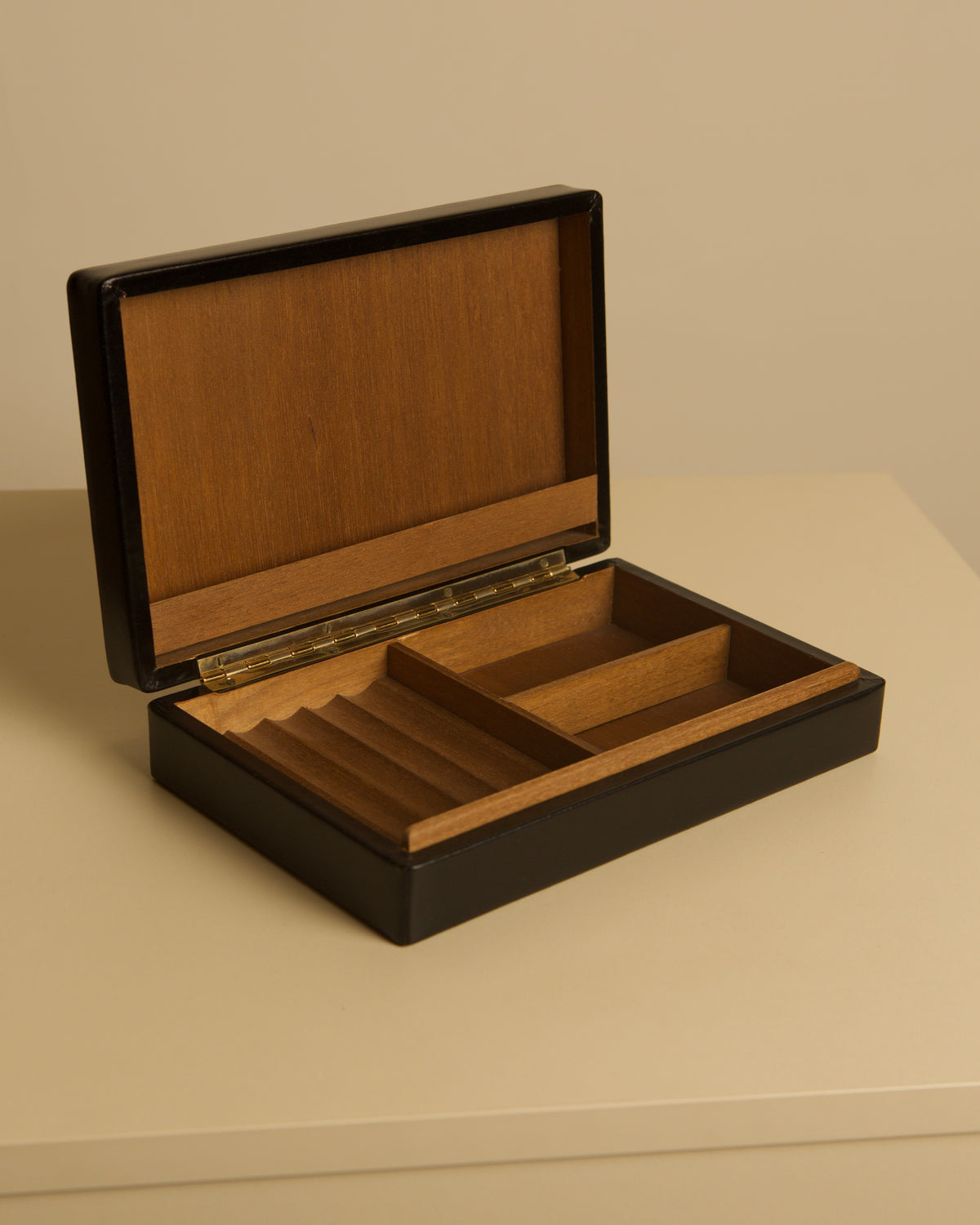 Pair of Italian Boxes, 1960s — open view showing wooden interior compartments