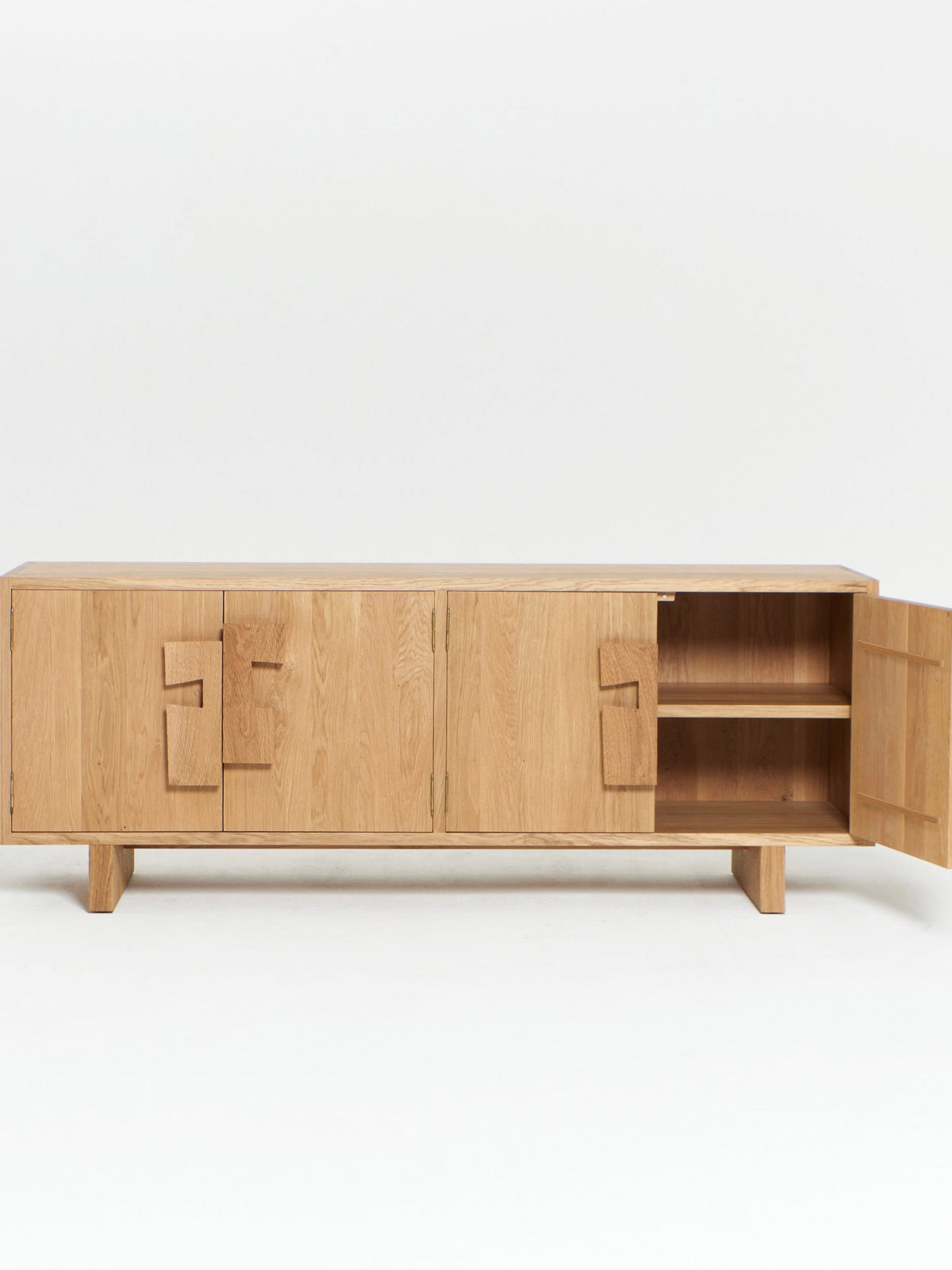 Douro Cabinet in Oak — front view with open doors and shelves