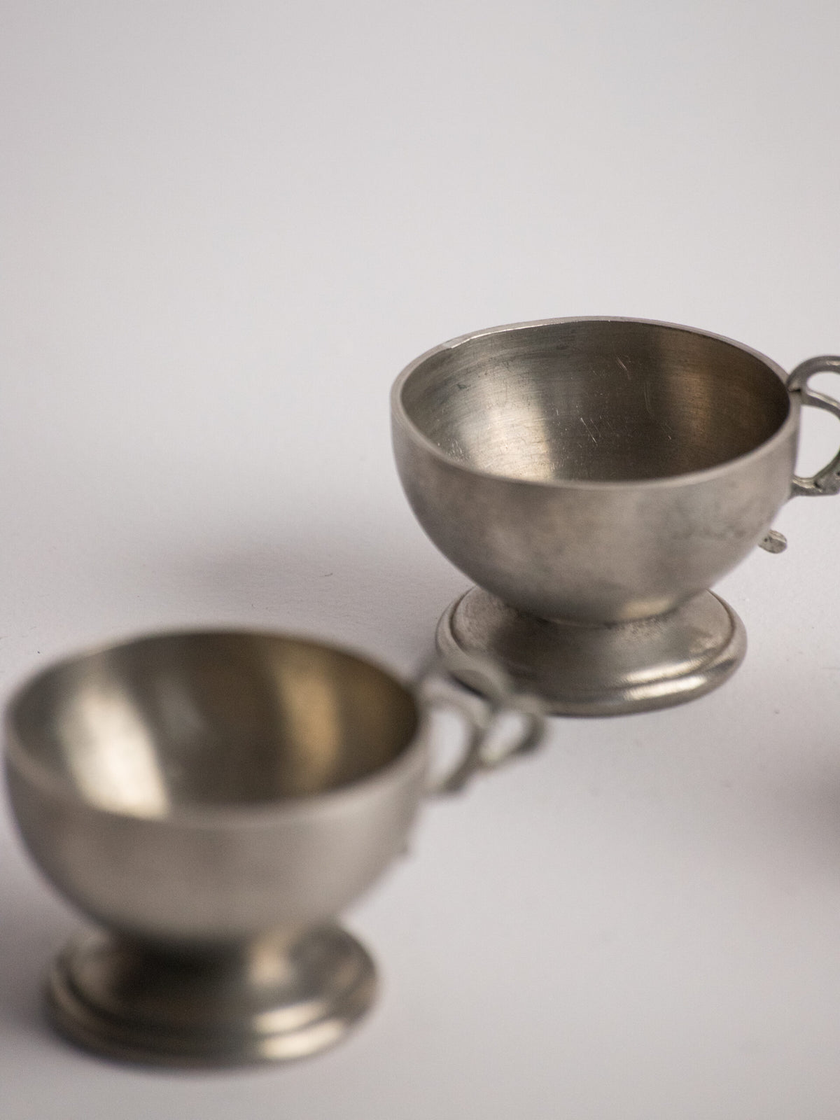 Six Footed Pewter Punch Cups, Triple-Loop Handles, Sweden 1977 — additional view