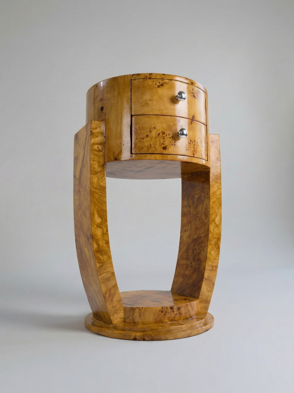 'Guillemets' Olive Burl Wood Bedside Table — side angle