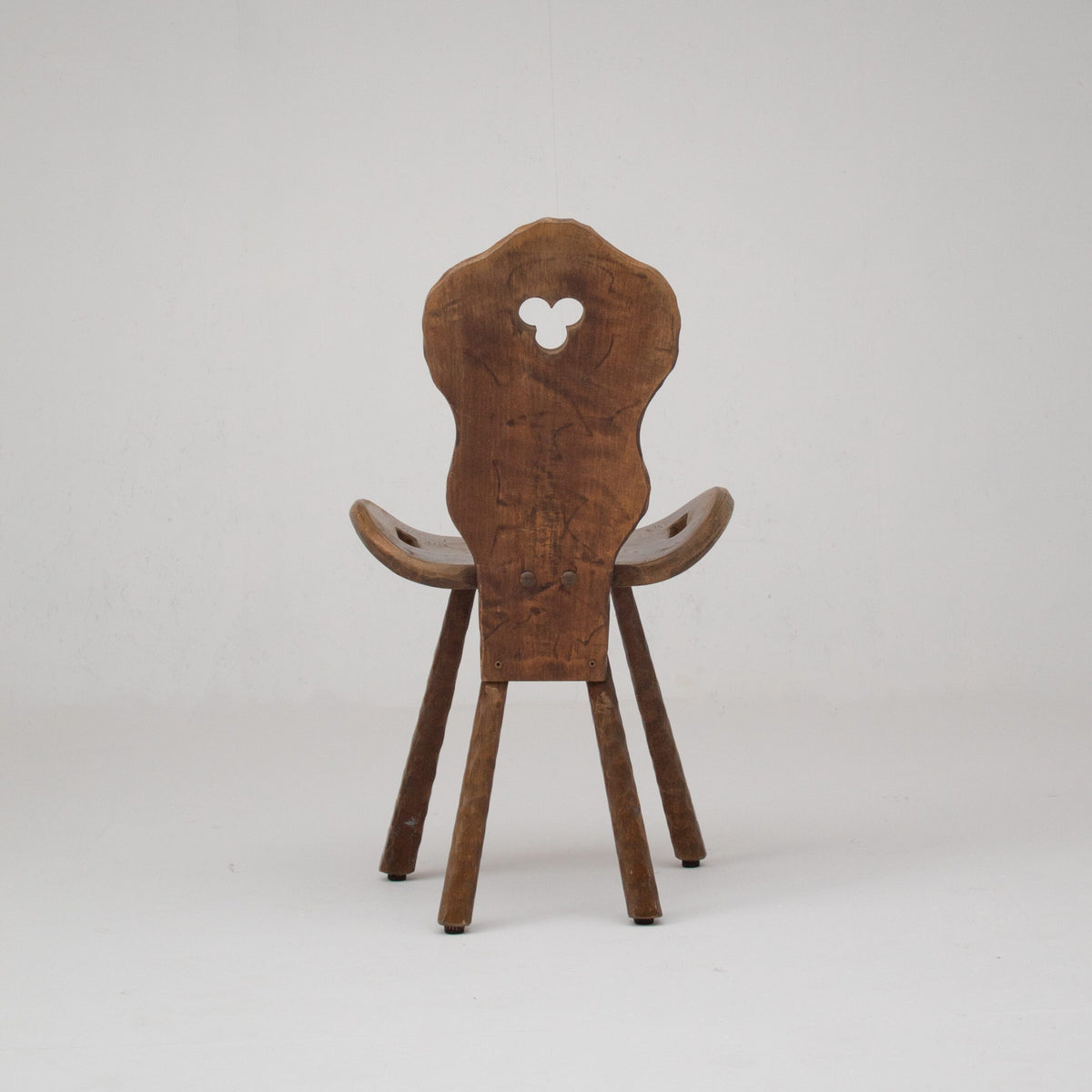Set of 6 Brutalist Solid Wood Stools, 1970s — side angle