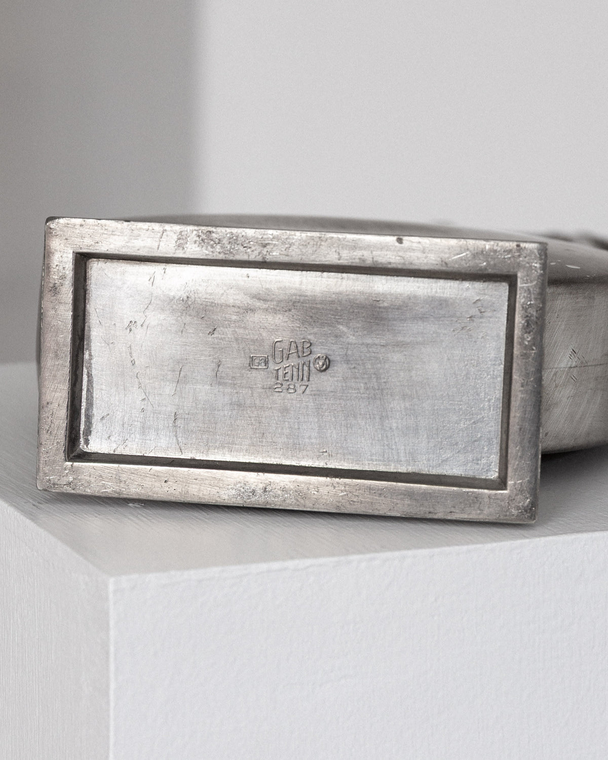 Sculptural Art Deco Pewter Pitcher by GAB, Sweden, 1930s — close-up of textured pewter base