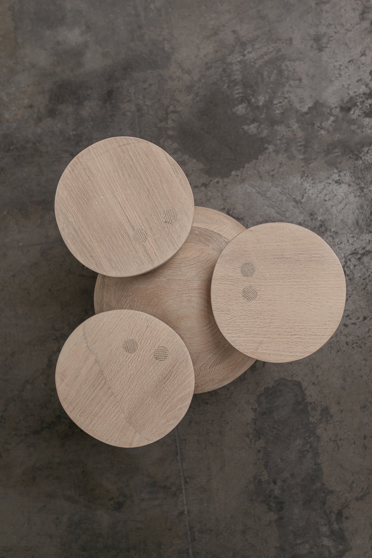 Solid Oak Sculptural Stool - BLEO III by Daniel Couttolenc, Cream Wash Finish — lifestyle setting