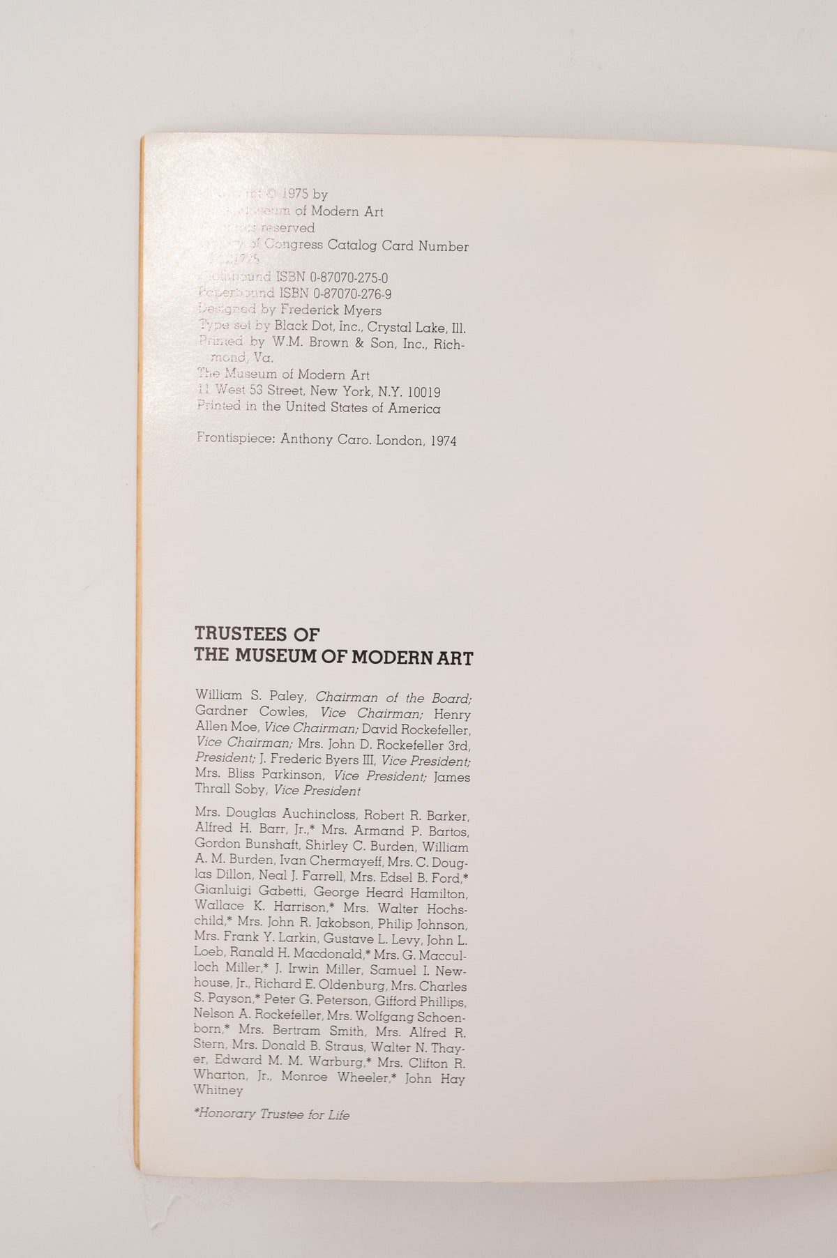 Anthony Caro, MoMA, 1975 Modern Art Book — in context