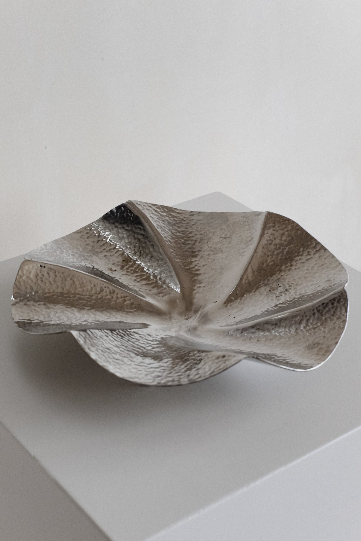 Decorative Footed Bowl — top view of hammered silver surface
