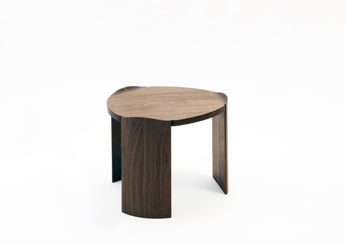 Modern walnut Pryn occasional table with curved cylindrical base