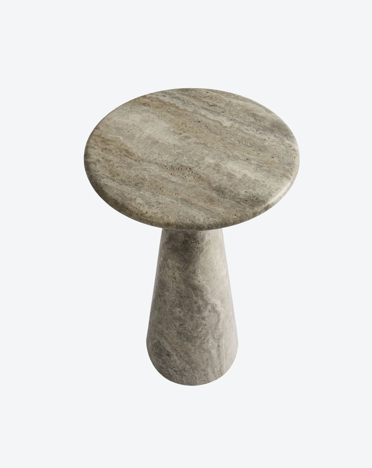 Juno Tall Travertine Side Table — side angle