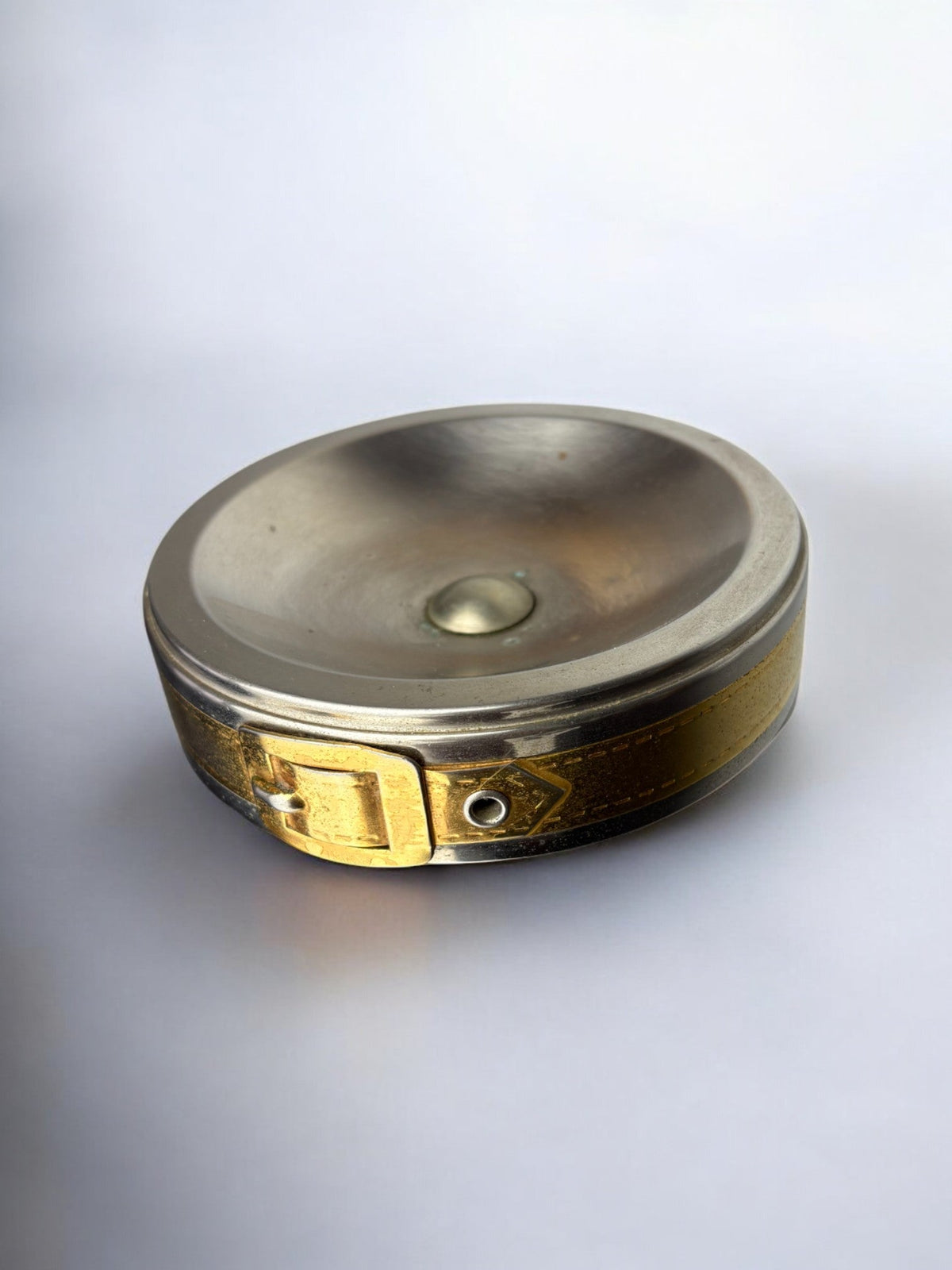 Belt Buckle Ashtray, France, 1970's — close-up of metal and brass details
