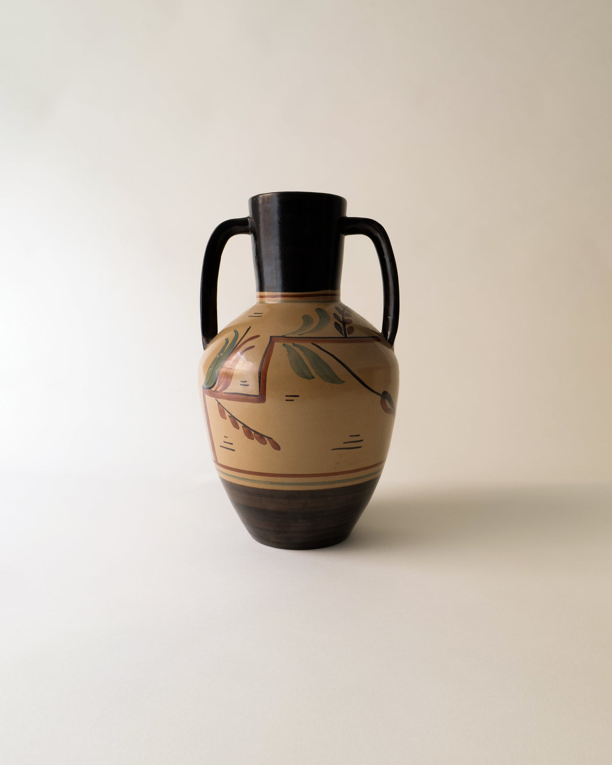 1930s Nittsjö ceramic amphora vase with botanical motifs by Mornils