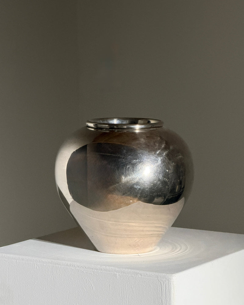 Silver-plated metal vase, Art Deco, France, circa 1930.  — side angle